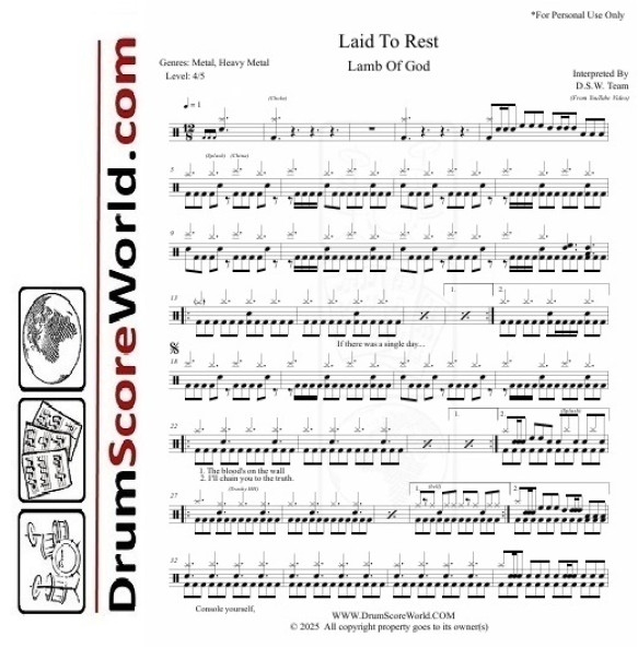 Lamb Of God - Laid To Rest - Drum Sheet Lamb Of God - Laid To Rest - Drum Sheet